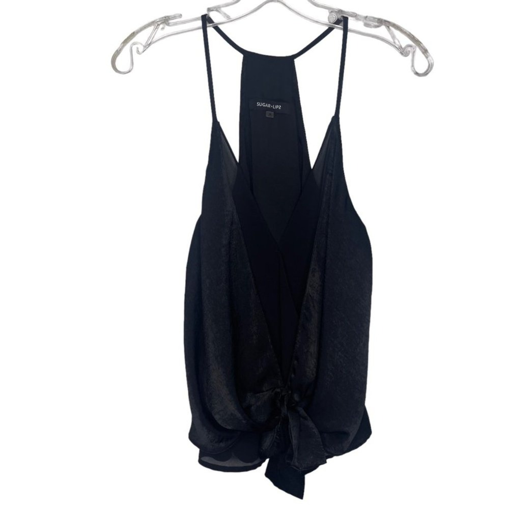 Sugarlips Black Satin Layered Tie Front Racerback Camisole Tank Top Medium